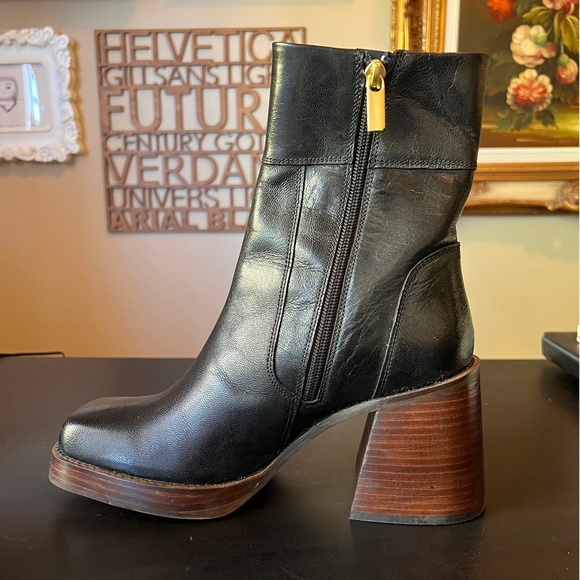 ASOS Design Platform Heel Leather Boots - Picture 3 of 6